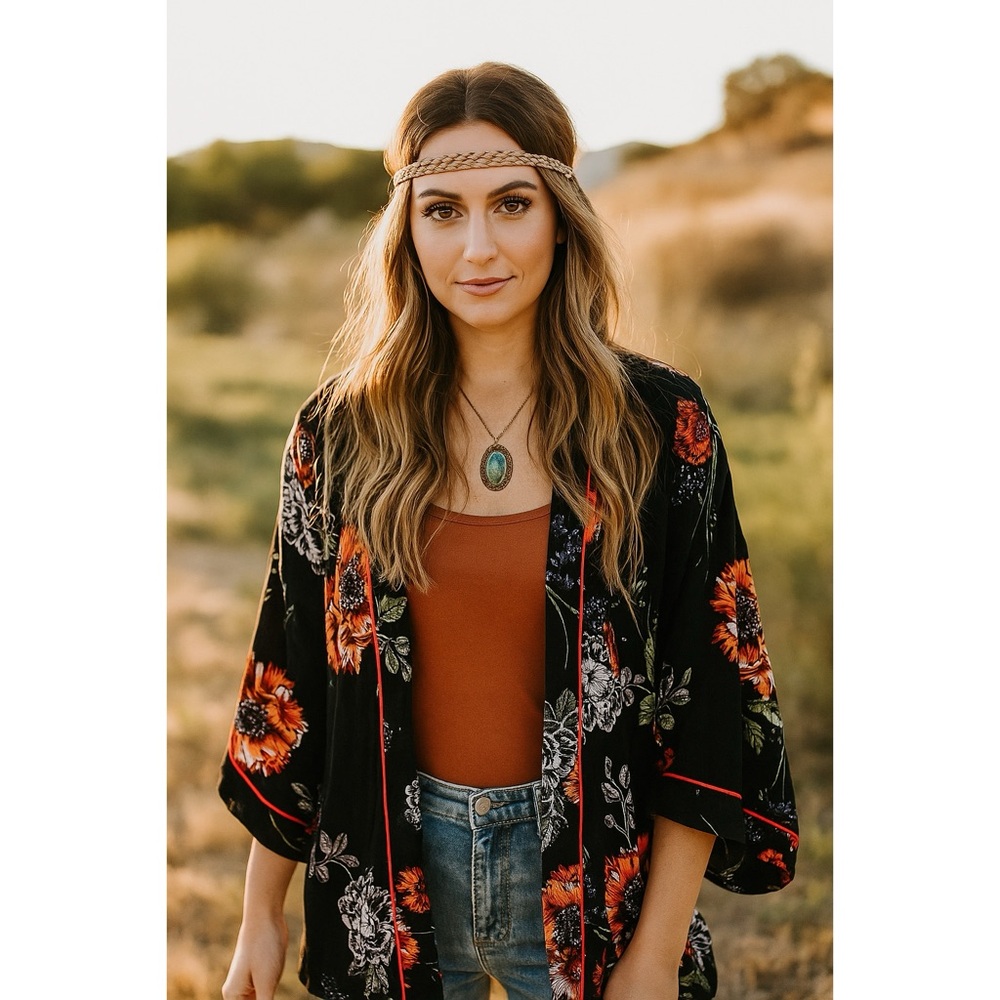 Liberty Love | Moody Floral Open Front Boho Mini Kimono